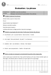 Phrase - Examen Evaluation - Bilan : 3eme Primaire - PDF à imprimer