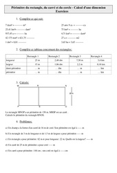 Périmètre du rectangle, du carré et du cercle - Calcul d'une dimension - Exercices - Mesures : 5eme Primaire - PDF à imprimer