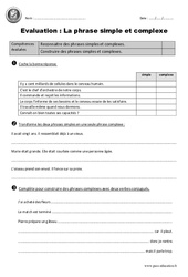 Phrase simple et complexe - Examen Evaluation - Bilan : 5eme Primaire - PDF à imprimer