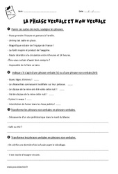 Phrase verbale - Phrase non verbale - Exercices : 4eme Primaire - PDF à imprimer