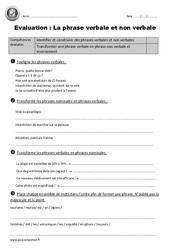 Phrase non verbale - Phrase verbale - Examen Evaluation - Bilan : 5eme Primaire - PDF à imprimer