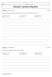 Systèmes d'équations - Examen Contrôle  : 3eme Secondaire - PDF à imprimer