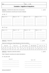 Inégalités et inéquations - Examen Contrôle : 3eme Secondaire - PDF à imprimer