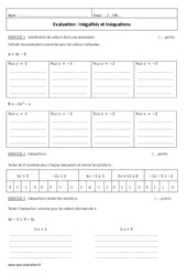 Inéquations et inégalités - Examen Evaluation  : 3eme Secondaire - PDF à imprimer