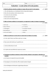 Voix active - Voix passive - Examen Contrôle : 2eme Secondaire - PDF à imprimer