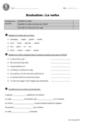 Verbe - Examen Evaluation - Bilan : 3eme Primaire - PDF à imprimer