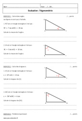 Trigonométrie - Examen Evaluation  : 3eme Secondaire - PDF à imprimer