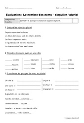 Nombre des noms - Singulier - Pluriel - Examen Evaluation - Bilan : 2eme Primaire - PDF à imprimer