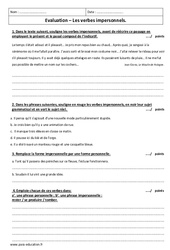 Verbes impersonnels - Examen Contrôle  : 2eme Secondaire - PDF à imprimer