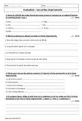 Verbes impersonnels - Examen Evaluation avec le corrigé : 2eme Secondaire - PDF à imprimer