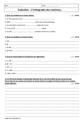 Orthographier les déterminants numéraux - Examen Contrôle : 2eme Secondaire - PDF à imprimer
