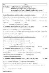 Homophone grammatical - Examen Contrôle  : 2eme Secondaire - PDF à imprimer