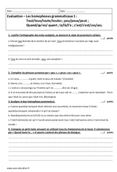 Homophones grammaticaux - Examen Evaluation avec le corrigé : 2eme Secondaire - PDF à imprimer