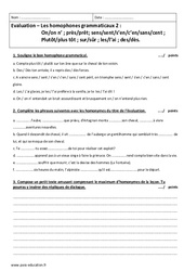Homophone grammatical - Examen Evaluation  : 2eme Secondaire - PDF à imprimer