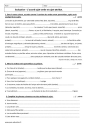 Accord sujet - verbe et sujet - attribut - Examen Contrôle  : 2eme Secondaire - PDF à imprimer