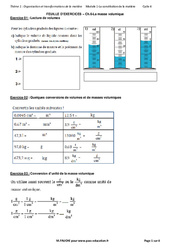 La masse volumique - Exercices avec les corrections : 2eme Secondaire - PDF à imprimer