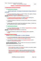Transformations chimiques et physiques - Cours : 2eme Secondaire - PDF à imprimer