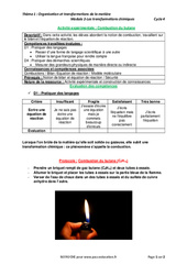 Combustion du butane - Activité expérimentale avec les corrections : 2eme Secondaire - PDF à imprimer