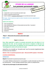 Pronoms personnels sujets - Étude de la langue - Séquence - Fiche de préparation : 2eme Primaire - PDF à imprimer