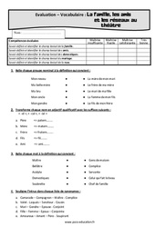 La famille, les amis et les réseaux au théâtre - Examen Evaluation, bilan, contrôle avec la correction : 1ere Secondaire - PDF à imprimer