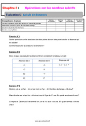 Calculs de distances - Les nombres relatifs - Examen Evaluation, bilan, contrôle avec la correction : 1ere Secondaire