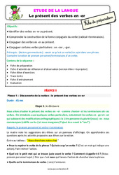 Présent des verbes en - er - Étude de la langue - Séquence - Fiche de préparation : 3eme Primaire - PDF à imprimer