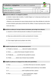 Présent des verbes en - er - Étude de la langue - Examen Evaluation avec les corrigés : 3eme Primaire - PDF à imprimer