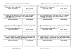 Multiplicatifs et partage - Problèmes : 3eme Primaire - PDF à imprimer