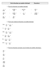 De la fraction au nombre décimal - Exercices - Numération : 5eme Primaire - PDF à imprimer