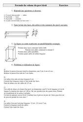 Formule du volume du pavé droit - Exercices : 5eme Primaire - PDF à imprimer