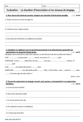 Situation d’énonciation - Niveaux de langage - Examen Contrôle  : 2eme Secondaire - PDF à imprimer