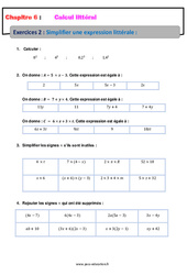 Simplifier une expression littérale - Calcul littéral - Exercices avec correction : 1ere Secondaire