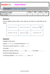 Tester une égalité - Calcul littéral - Examen Evaluation, bilan, contrôle avec la correction : 1ere Secondaire