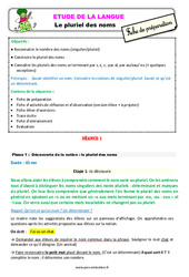 Séquence - Fiche de préparation Le pluriel des noms - Étude de la langue - Séquence - Fiche de préparation : 3eme Primaire - PDF à imprimer