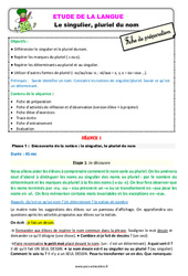 Le singulier, pluriel du nom - Étude de la langue - Fiche de préparation : 2eme Primaire - PDF à imprimer
