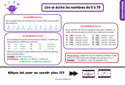 Lire et écrire les nombres de 0 à 79 - Cours, Leçon, trace écrite : 2eme Primaire - PDF gratuit à imprimer