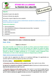 Séquence - Fiche de préparation Le féminin des adjectifs - Étude de la langue - Séquence - Fiche de préparation : 3eme Primaire - PDF à imprimer