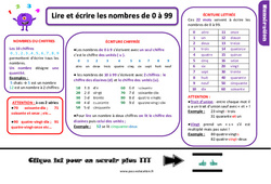 Lire et écrire les nombres de 0 à 99 - Cours, Leçon, trace écrite : 2eme Primaire - PDF gratuit à imprimer