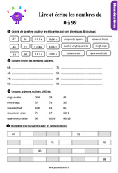 Lire et écrire les nombres de 0 à 99 - Exercices, révisions : 2eme Primaire - PDF à imprimer