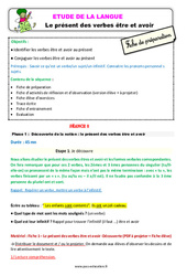 Le présent des verbes être et avoir - Étude de la langue - Séquence - Fiche de préparation : 3eme Primaire - PDF à imprimer