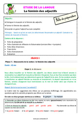 Le féminin des adjectifs - Étude de la langue - Séquence - Fiche de préparation : 2eme Primaire - PDF à imprimer
