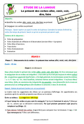 Le présent des verbes aller, venir, voir, dire, faire - Étude de la langue - Séquence - Fiche de préparation : 3eme Primaire - PDF à imprimer