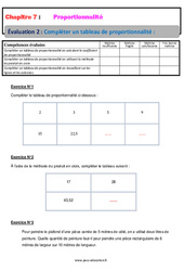 Compléter un tableau de proportionnalité - Examen Evaluation, bilan, contrôle avec la correction : 1ere Secondaire