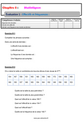 Effectifs et fréquences - Statistiques - Examen Evaluation, bilan, contrôle avec la correction : 1ere Secondaire - PDF à imprimer