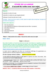 L'accord du verbe avec son sujet - Étude de la langue - Séquence - Fiche de préparation : 2eme Primaire - PDF à imprimer