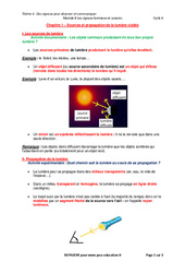Sources et propagation de la lumière visible - Cours : 1ere Secondaire - PDF à imprimer