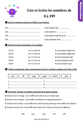 Lire et écrire les nombres de 0 à 199 - Exercices, révisions : 2eme Primaire - PDF à imprimer