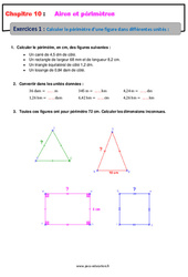 Calculer le périmètre d’une figure, dans différentes unités - Exercices avec les corrections : 1ere Secondaire - PDF à imprimer