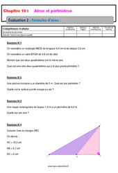 Formules d’aires - Examen Evaluation, bilan, contrôle avec la correction : 1ere Secondaire - PDF à imprimer
