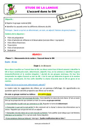 Accord dans le groupe nominal (GN) - Étude de la langue - Séquence - Fiche de préparation : 2eme Primaire - PDF à imprimer